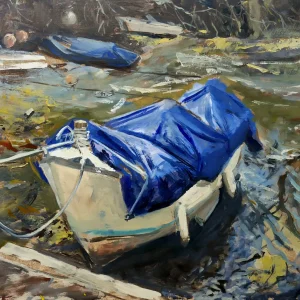 Boat under Blue Tarpaulin. Cornwall